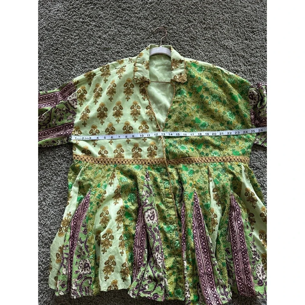 Free People Boho Patchwork Print Babydoll Tunic Top Size XS
